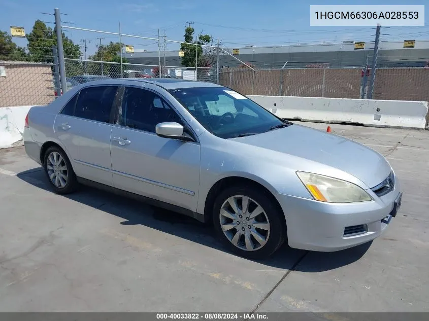 2006 Honda Accord 3.0 Lx VIN: 1HGCM66306A028553 Lot: 40033822