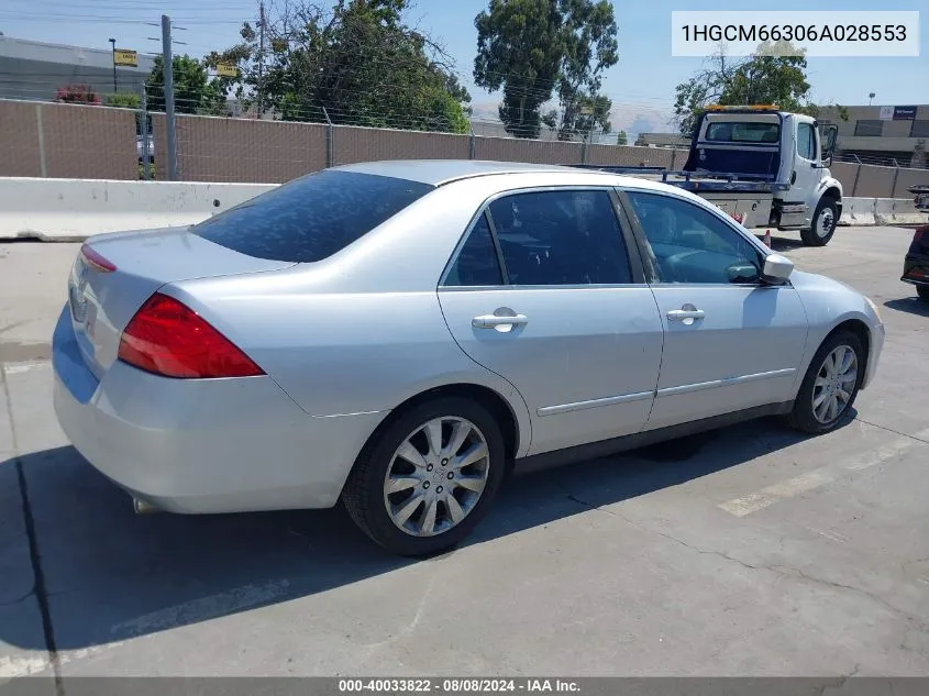 2006 Honda Accord 3.0 Lx VIN: 1HGCM66306A028553 Lot: 40033822