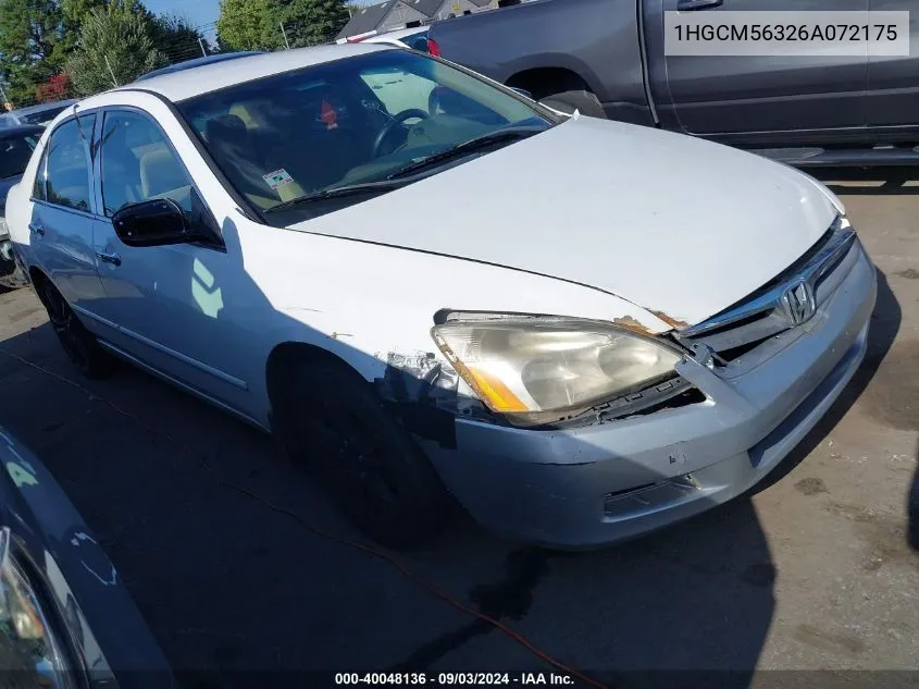 2006 Honda Accord 2.4 Se VIN: 1HGCM56326A072175 Lot: 40048136