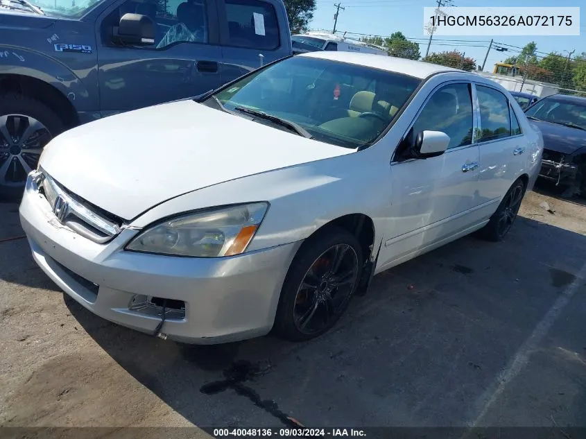 2006 Honda Accord 2.4 Se VIN: 1HGCM56326A072175 Lot: 40048136