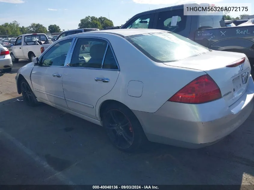 2006 Honda Accord 2.4 Se VIN: 1HGCM56326A072175 Lot: 40048136