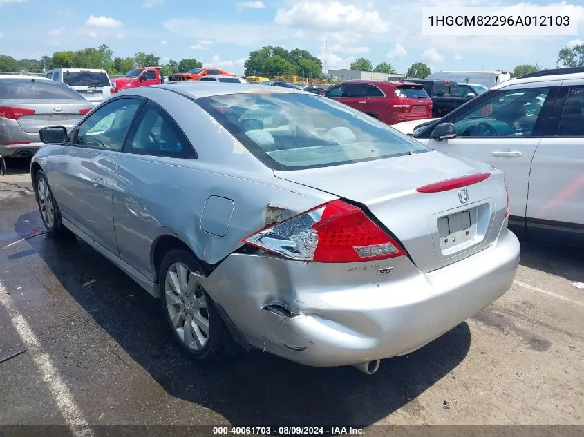 2006 Honda Accord 3.0 Lx VIN: 1HGCM82296A012103 Lot: 40061703