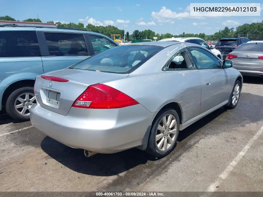 2006 Honda Accord 3.0 Lx VIN: 1HGCM82296A012103 Lot: 40061703