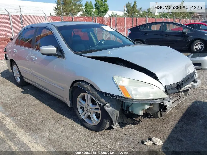 2006 Honda Accord 2.4 Ex VIN: 1HGCM56886A014275 Lot: 40063355