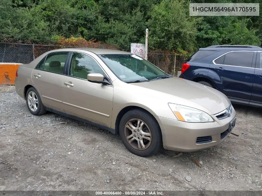 2006 Honda Accord 2.4 Lx VIN: 1HGCM56496A170595 Lot: 40066480