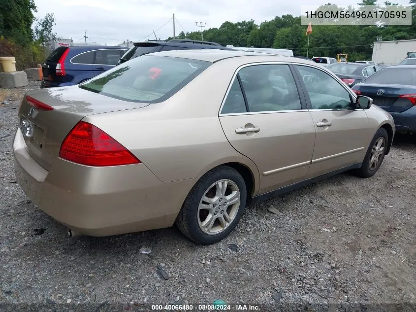 2006 Honda Accord 2.4 Lx VIN: 1HGCM56496A170595 Lot: 40066480