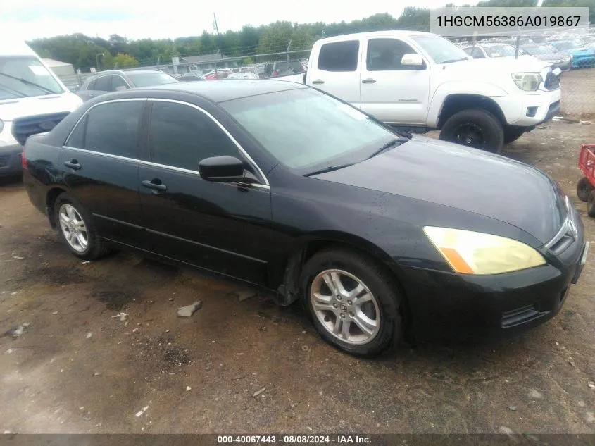 2006 Honda Accord 2.4 Se VIN: 1HGCM56386A019867 Lot: 40067443