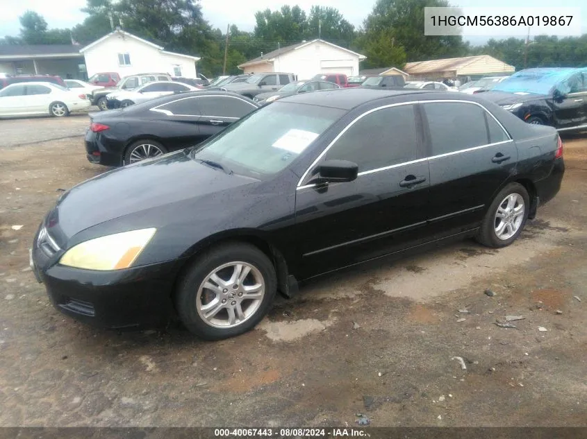 2006 Honda Accord 2.4 Se VIN: 1HGCM56386A019867 Lot: 40067443