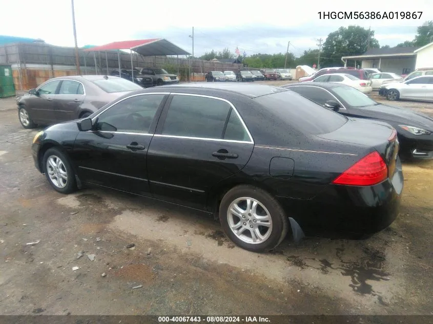 2006 Honda Accord 2.4 Se VIN: 1HGCM56386A019867 Lot: 40067443