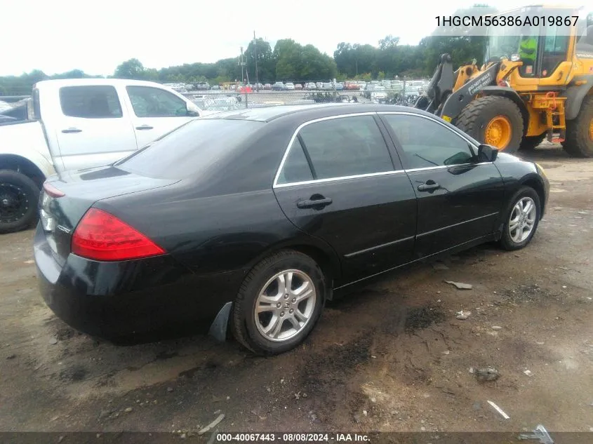 2006 Honda Accord 2.4 Se VIN: 1HGCM56386A019867 Lot: 40067443