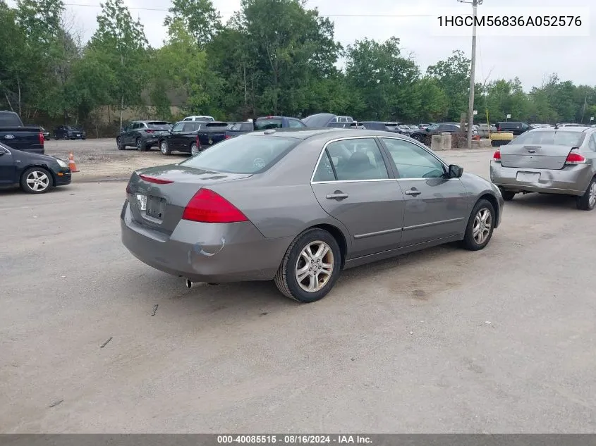 2006 Honda Accord 2.4 Ex VIN: 1HGCM56836A052576 Lot: 40085515