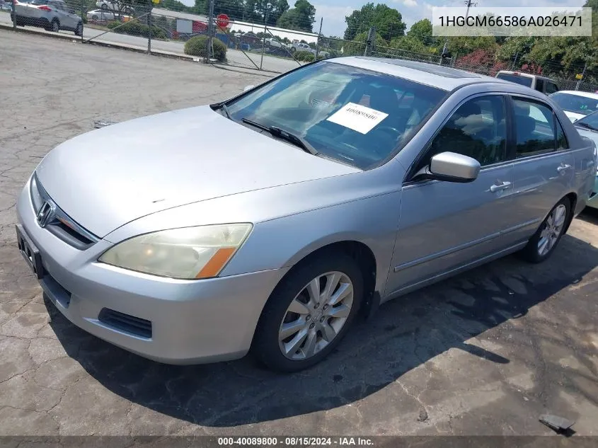 2006 Honda Accord 3.0 Ex VIN: 1HGCM66586A026471 Lot: 40089800