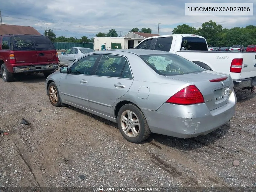 2006 Honda Accord 2.4 Ex VIN: 1HGCM567X6A027066 Lot: 40096138