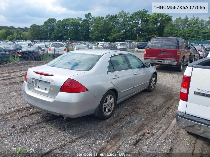 2006 Honda Accord 2.4 Ex VIN: 1HGCM567X6A027066 Lot: 40096138