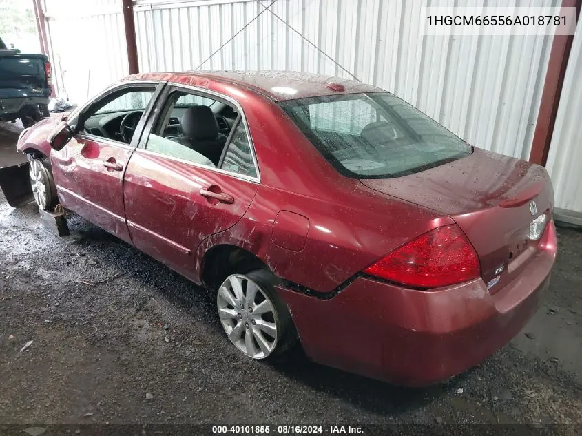 2006 Honda Accord 3.0 Ex VIN: 1HGCM66556A018781 Lot: 40101855