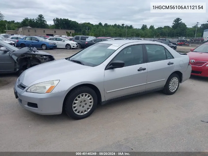 2006 Honda Accord 2.4 Vp VIN: 1HGCM56106A112154 Lot: 40140249