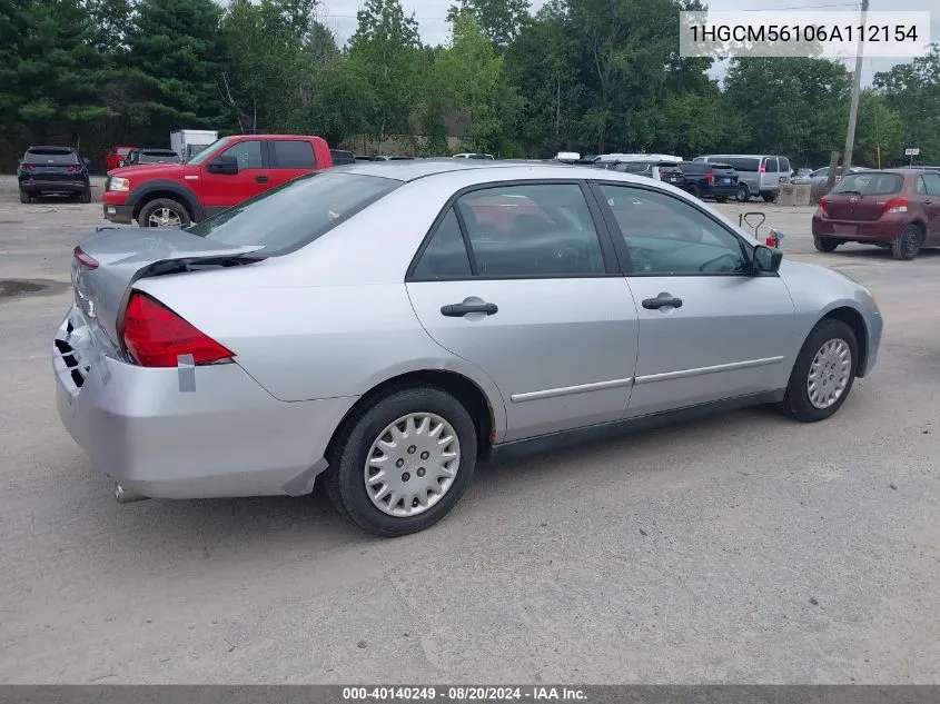 2006 Honda Accord 2.4 Vp VIN: 1HGCM56106A112154 Lot: 40140249