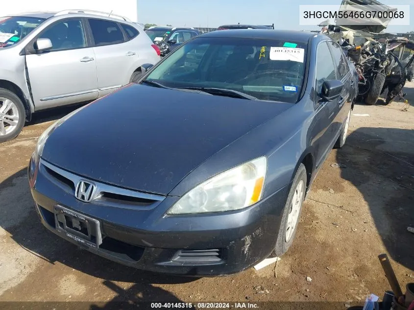 2006 Honda Accord Lx VIN: 3HGCM56466G700068 Lot: 40145315