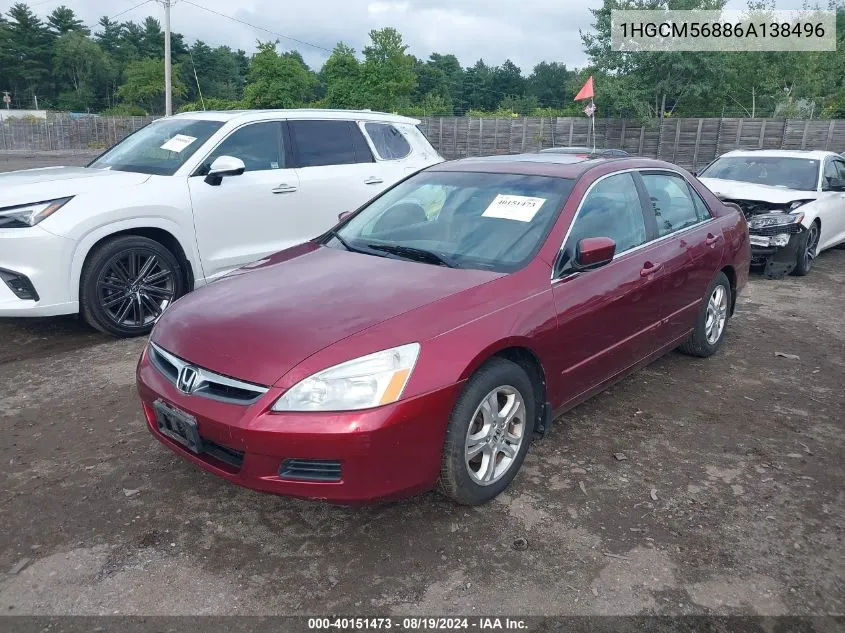 2006 Honda Accord 2.4 Ex VIN: 1HGCM56886A138496 Lot: 40151473