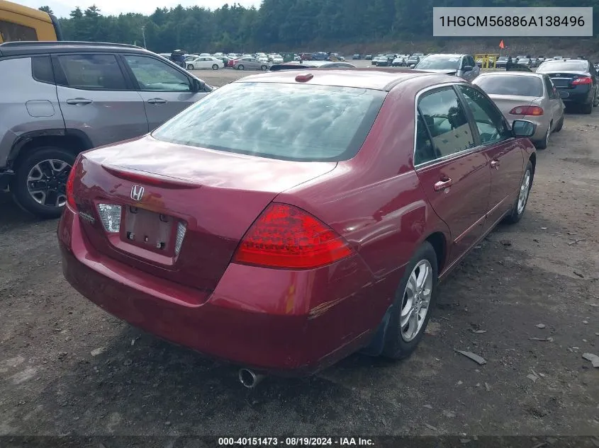 1HGCM56886A138496 2006 Honda Accord 2.4 Ex