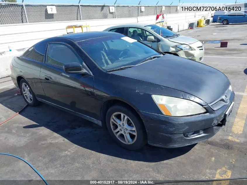 2006 Honda Accord 2.4 Ex VIN: 1HGCM72706A016420 Lot: 40152917