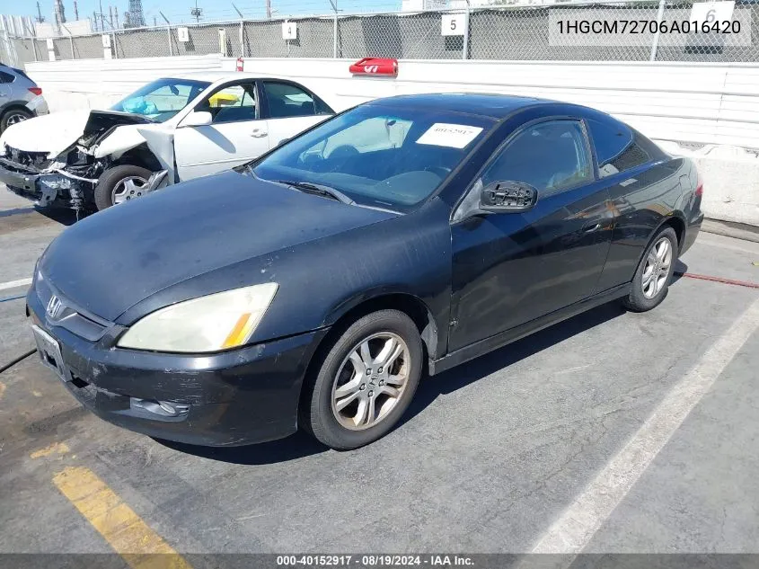 2006 Honda Accord 2.4 Ex VIN: 1HGCM72706A016420 Lot: 40152917