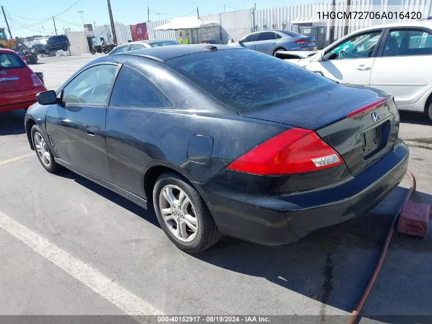 2006 Honda Accord 2.4 Ex VIN: 1HGCM72706A016420 Lot: 40152917