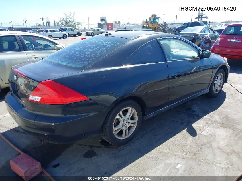 2006 Honda Accord 2.4 Ex VIN: 1HGCM72706A016420 Lot: 40152917