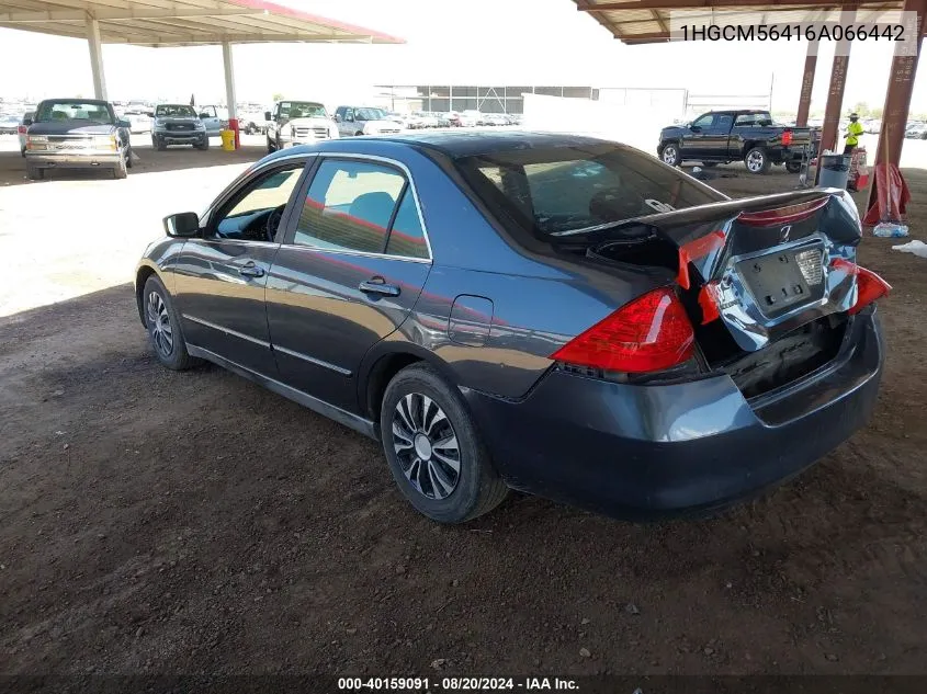 1HGCM56416A066442 2006 Honda Accord 2.4 Lx