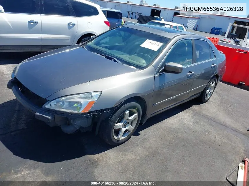 2006 Honda Accord 3.0 Ex VIN: 1HGCM66536A026328 Lot: 40166236