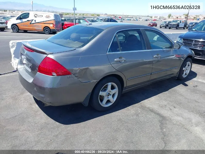 2006 Honda Accord 3.0 Ex VIN: 1HGCM66536A026328 Lot: 40166236