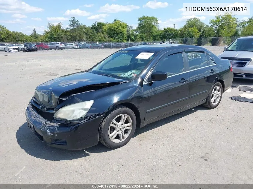 2006 Honda Accord 2.4 Se VIN: 1HGCM563X6A170614 Lot: 40172415