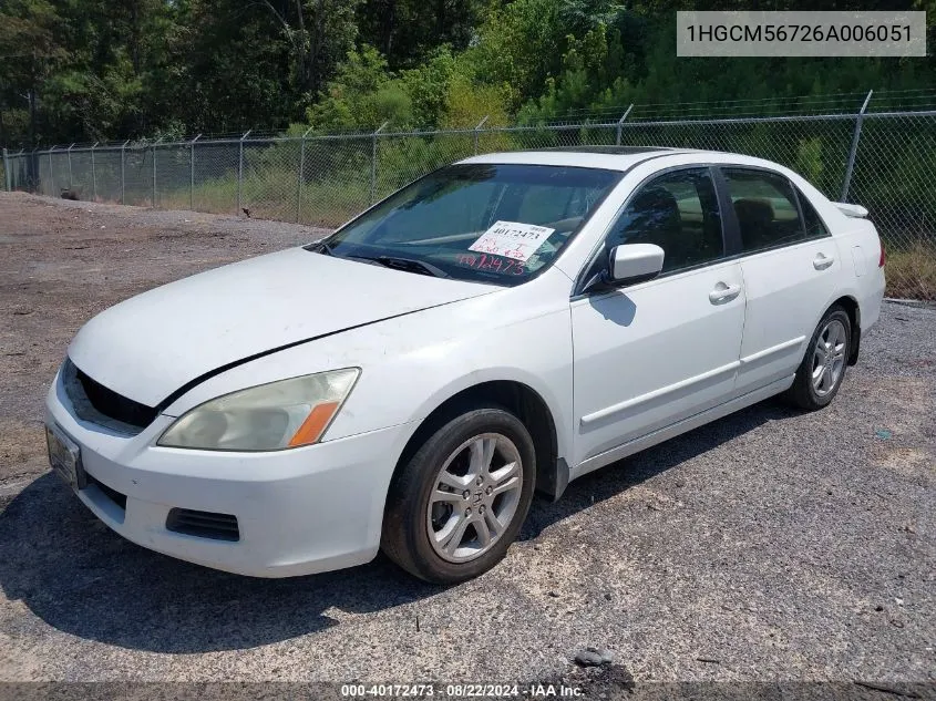 2006 Honda Accord 2.4 Ex VIN: 1HGCM56726A006051 Lot: 40172473