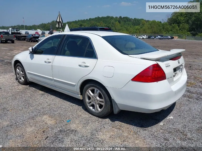 2006 Honda Accord 2.4 Ex VIN: 1HGCM56726A006051 Lot: 40172473