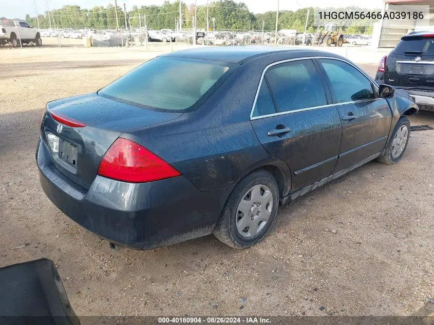 2006 Honda Accord 2.4 Lx VIN: 1HGCM56466A039186 Lot: 40180904