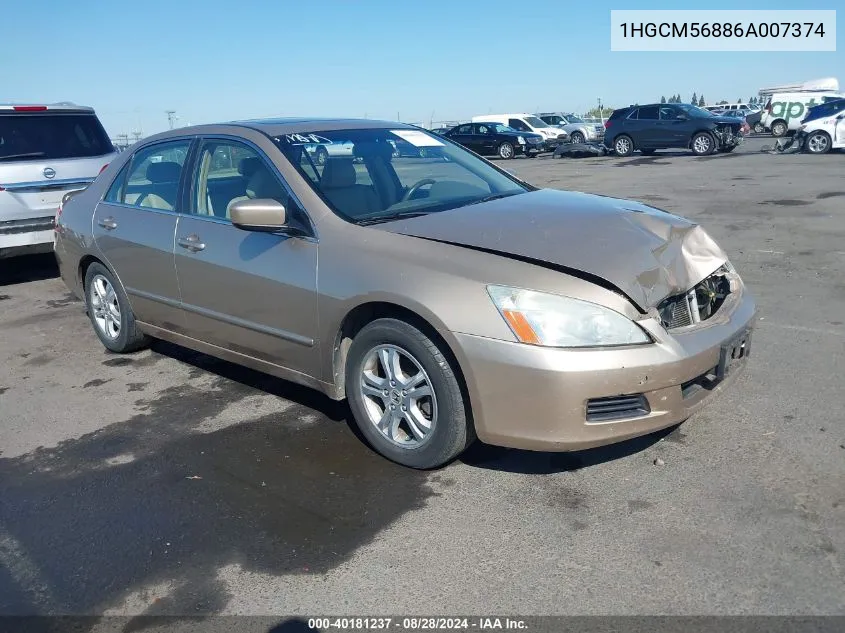 2006 Honda Accord 2.4 Ex VIN: 1HGCM56886A007374 Lot: 40181237