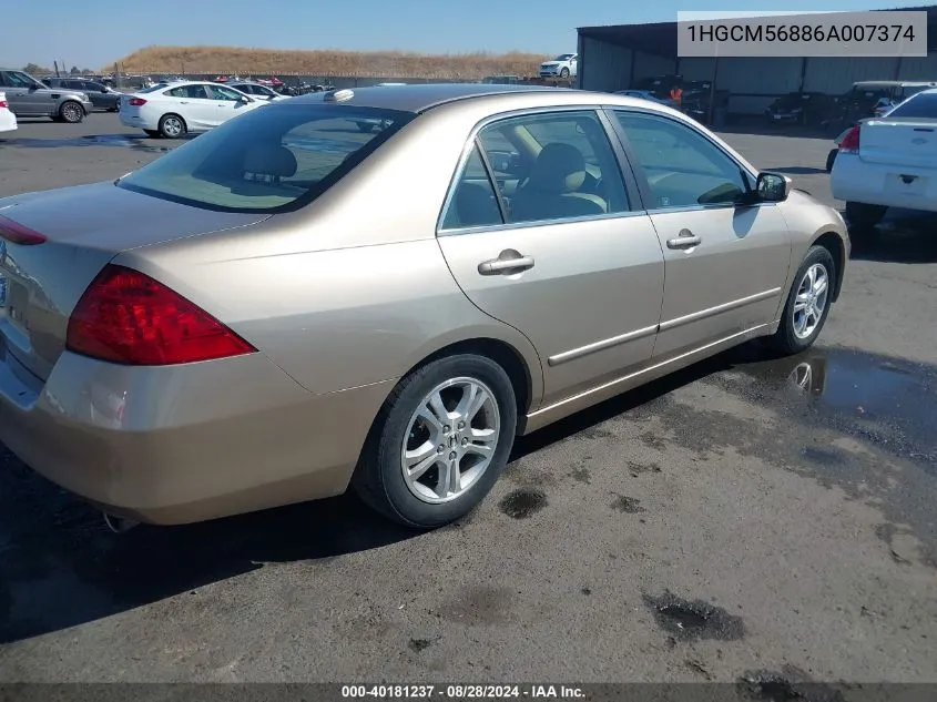 1HGCM56886A007374 2006 Honda Accord 2.4 Ex