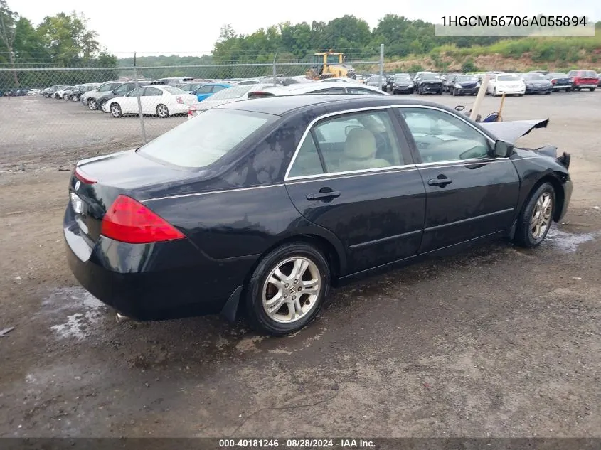 2006 Honda Accord 2.4 Ex VIN: 1HGCM56706A055894 Lot: 40181246