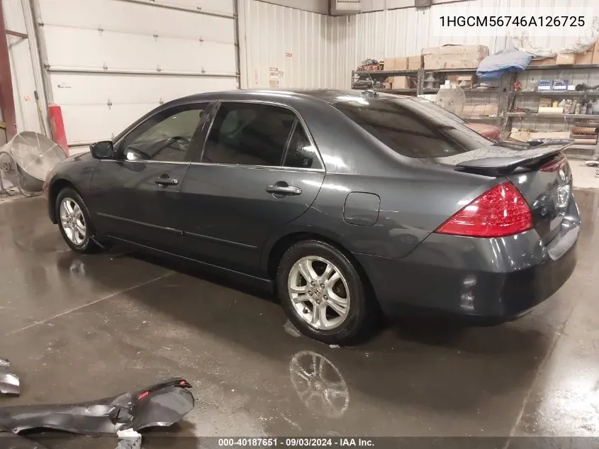 2006 Honda Accord 2.4 Ex VIN: 1HGCM56746A126725 Lot: 40187651