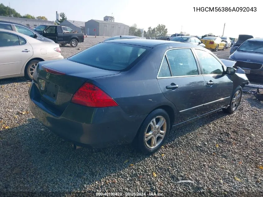 2006 Honda Accord 2.4 Se VIN: 1HGCM56386A092043 Lot: 40190423