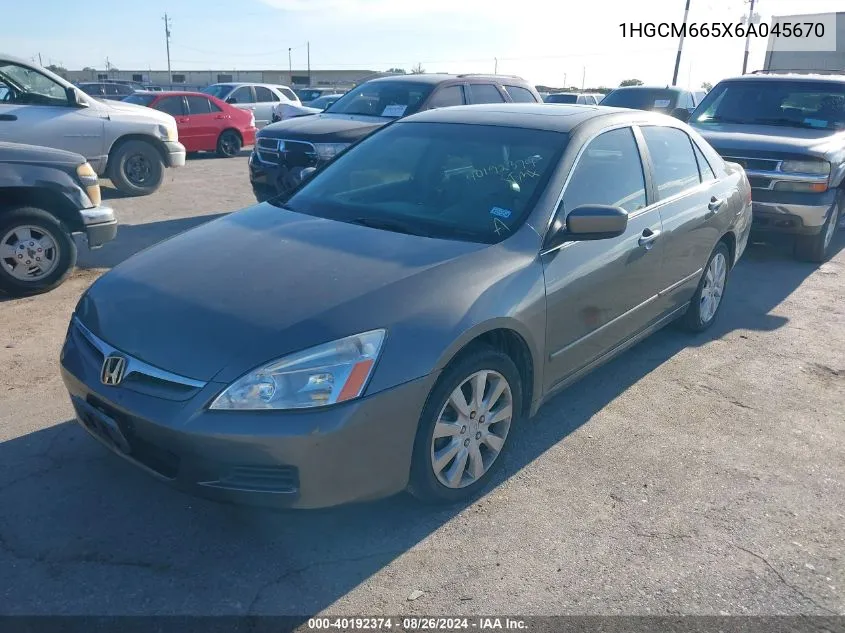 2006 Honda Accord 3.0 Ex VIN: 1HGCM665X6A045670 Lot: 40192374