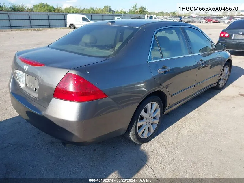 2006 Honda Accord 3.0 Ex VIN: 1HGCM665X6A045670 Lot: 40192374