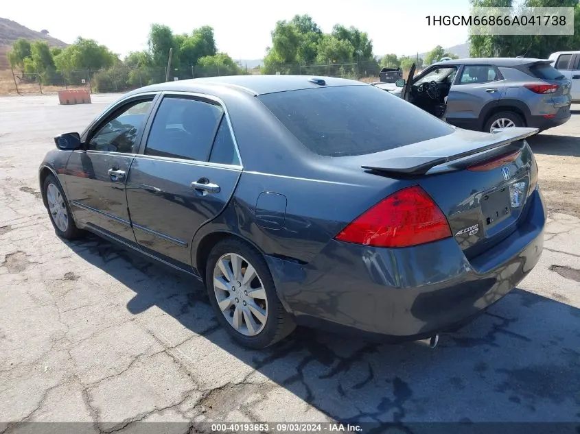 1HGCM66866A041738 2006 Honda Accord Sdn Ex-L V6 With Navi