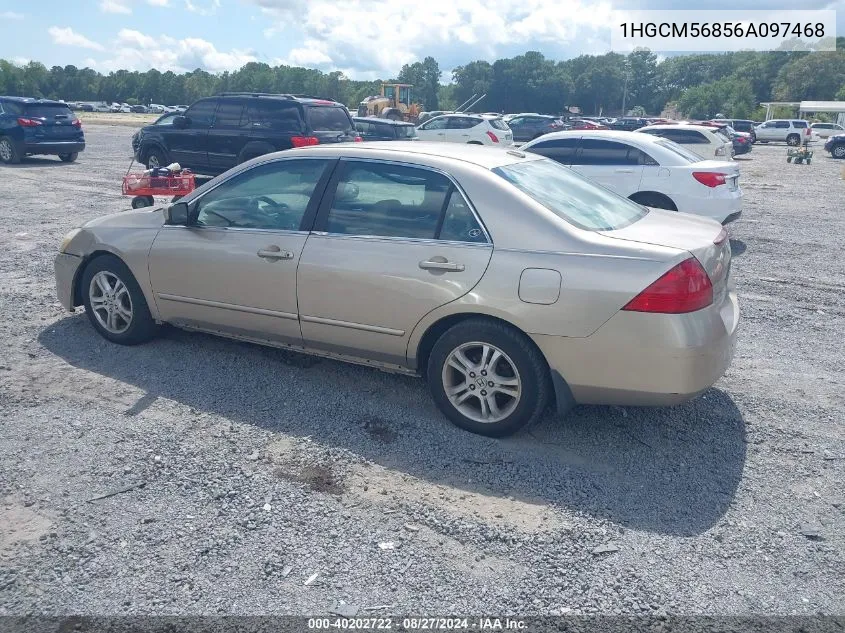 2006 Honda Accord 2.4 Ex VIN: 1HGCM56856A097468 Lot: 40202722