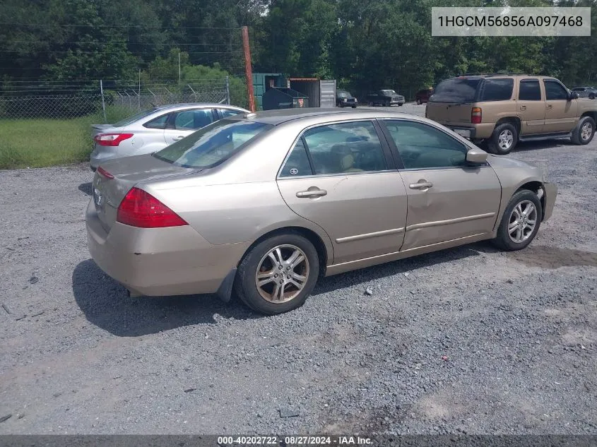 2006 Honda Accord 2.4 Ex VIN: 1HGCM56856A097468 Lot: 40202722