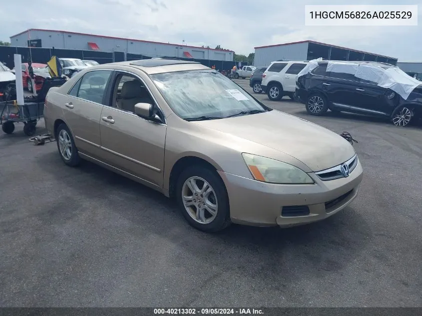 2006 Honda Accord 2.4 Ex VIN: 1HGCM56826A025529 Lot: 40213302