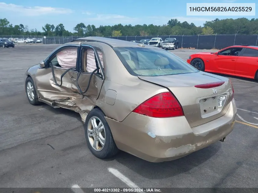 2006 Honda Accord 2.4 Ex VIN: 1HGCM56826A025529 Lot: 40213302