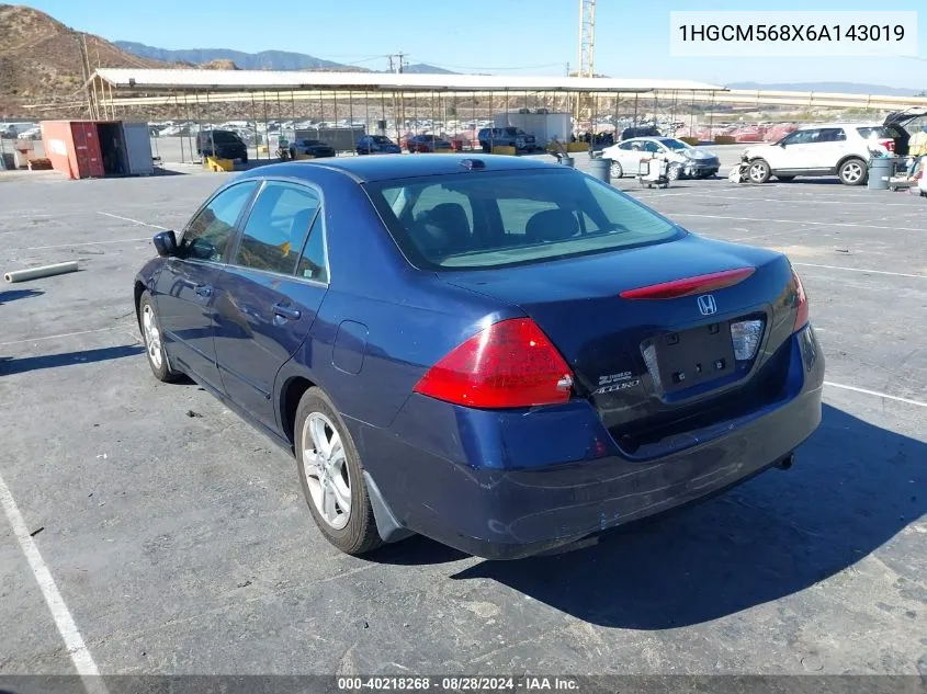 2006 Honda Accord 2.4 Ex VIN: 1HGCM568X6A143019 Lot: 40218268