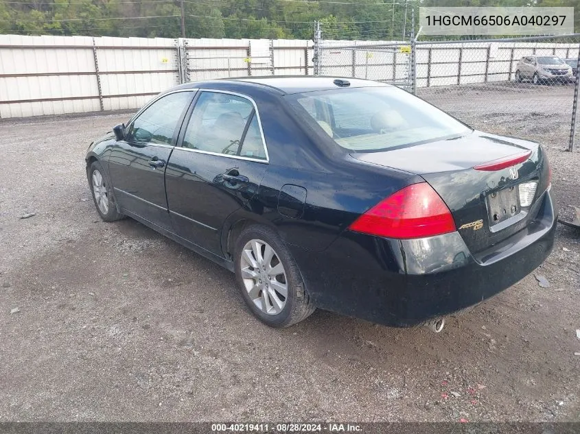 2006 Honda Accord 3.0 Ex VIN: 1HGCM66506A040297 Lot: 40219411