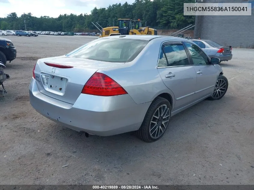 2006 Honda Accord 2.4 Ex VIN: 1HGCM55836A150041 Lot: 40219889